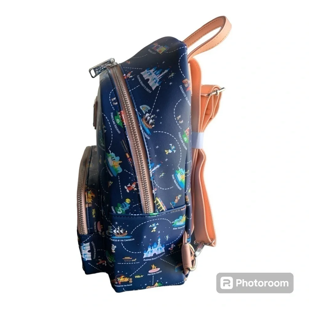 NWT Loungefly Disneyland 65th Anniversary Disney Map Convertible Mini Backpack